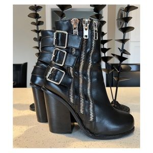 Black Leather Ankle Boots with Buckle Detail